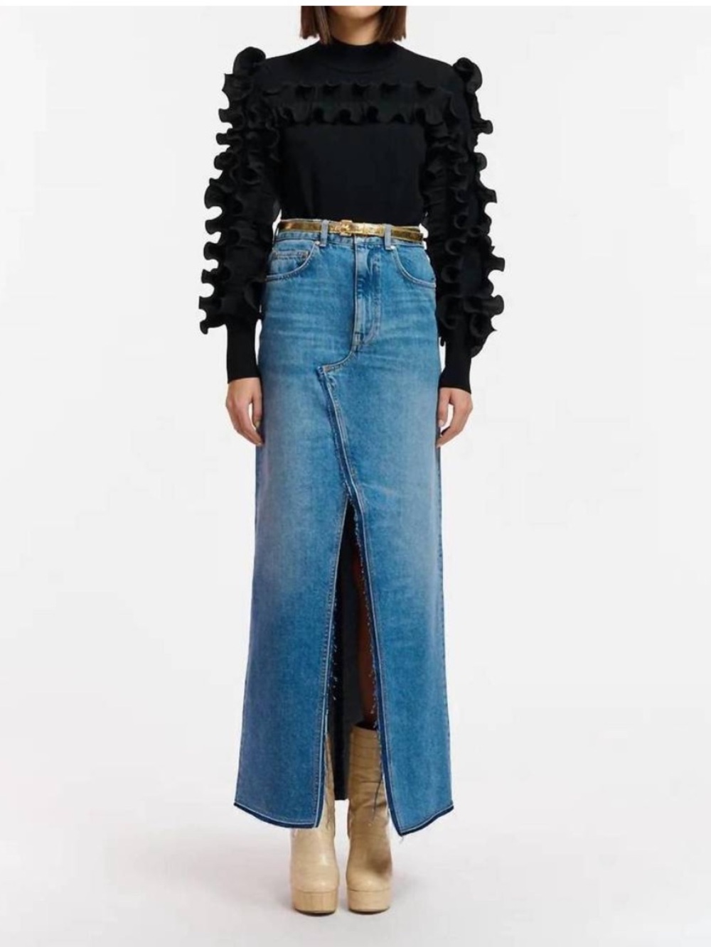 NWOT ESSENTIEL ANTWERP reworked denim skirt in frozen lips
